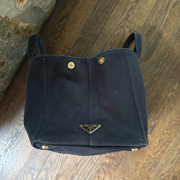 Authentic PRADA Canapa Canvas Shoulder Hand Bag Purse Black - Picture 6 of 17